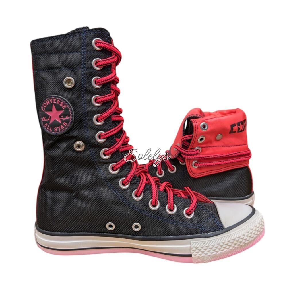 Converse 2012 XHI Extra Calf High Black Neon Pink Foldover Snap Sneaker 6 RARE